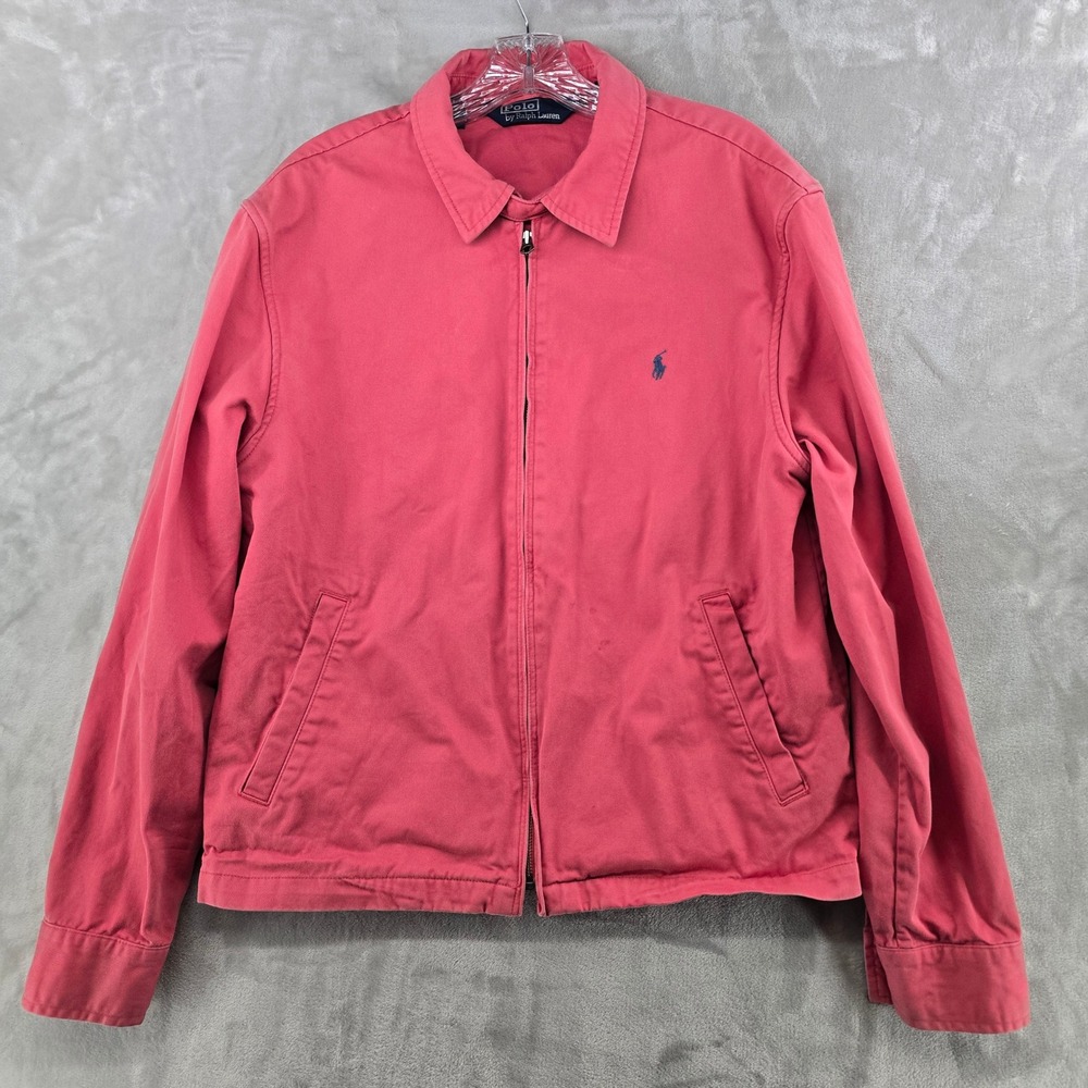 Vintage 90s Polo Ralph Lauren Mens Large Coral Pink Harrington Jacket Full Zip